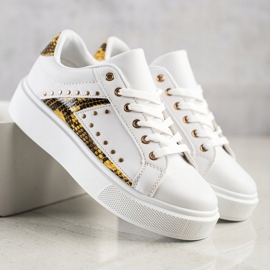 SHELOVET Zapatillas blancas en la plataforma blanco negro amarillo 3
