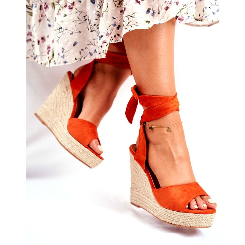 PS1 Sandalias De Mujer Con Cuña Atado Naranja Belleza 2 PS1 Sandalias De Mujer Con Cuña Atado Naranja Belleza 2