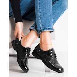 SHELOVET Zapatos con estampado de serpiente brillante negro 1