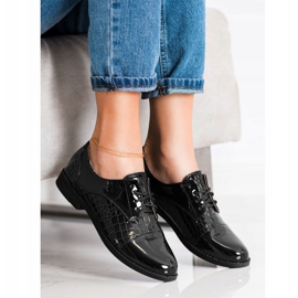 SHELOVET Zapatos con estampado de serpiente brillante negro 3