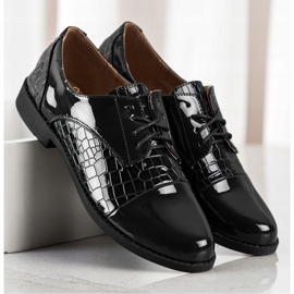 SHELOVET Zapatos con estampado de serpiente brillante negro 2