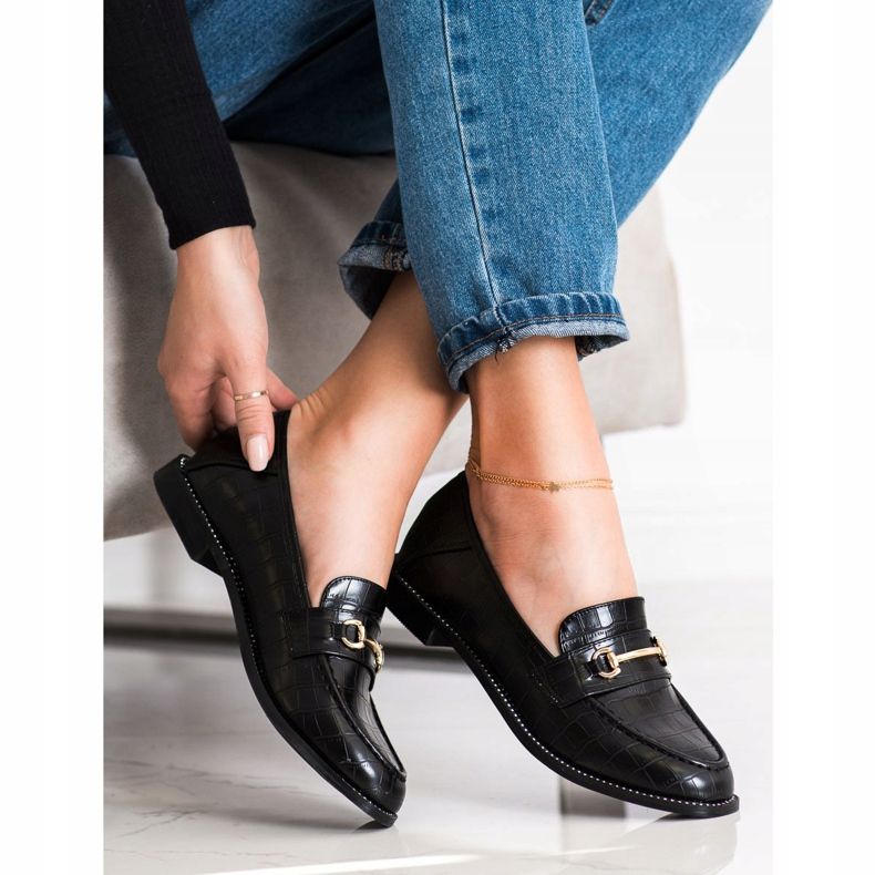 SHELOVET Mocasines elegantes con circonita negro 1