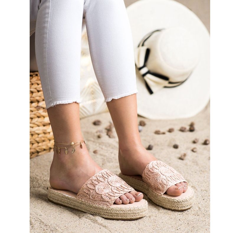 Seastar Zapatillas en una plataforma de paja beige rosado 2