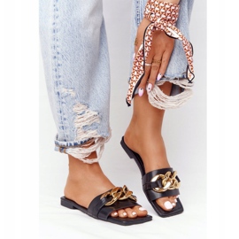 Zapatillas Piel Con Cadena Beso Francés Negro 2