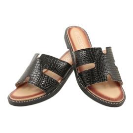 Filippo Inserto de cuero negro con aletas brillantes 4 Filippo Inserto de cuero negro con aletas brillantes 4