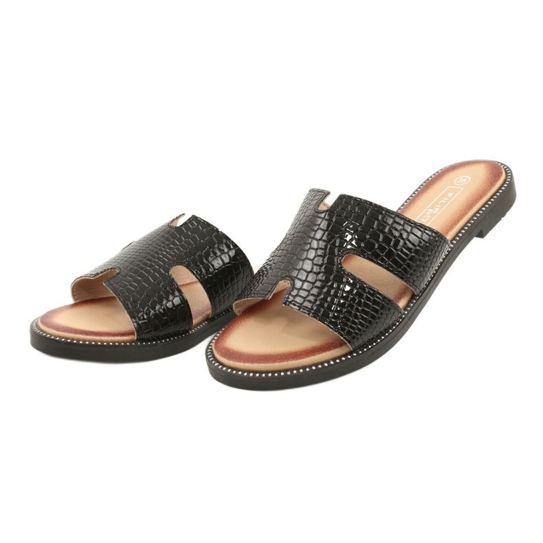 Filippo Inserto de cuero negro con aletas brillantes 3 Filippo Inserto de cuero negro con aletas brillantes 3