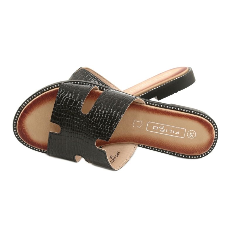 Filippo Inserto de cuero negro con aletas brillantes 5 Filippo Inserto de cuero negro con aletas brillantes 5