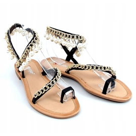 Chanclas negras con perlas JH186P Negro dorado 2