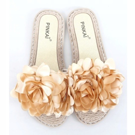 Pantuflas de mujer beige con flores LS005 Beige 3