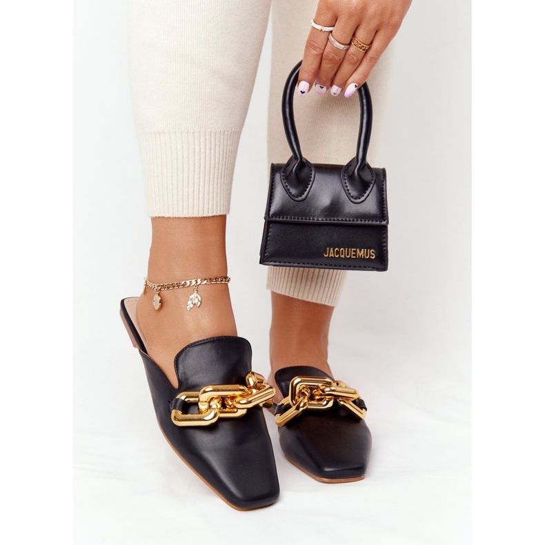 PS1 Pantuflas Call On Me Negras Con Parte Superior Y Cadena negro dorado 1