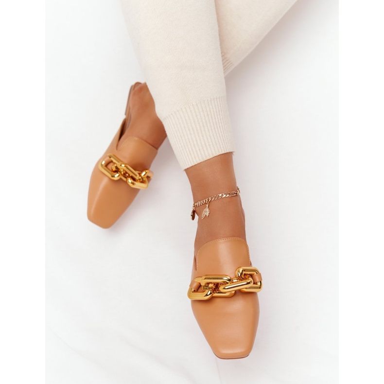 PS1 Pantuflas Con Palas Y Cadena Camel Call On Me marrón dorado 2