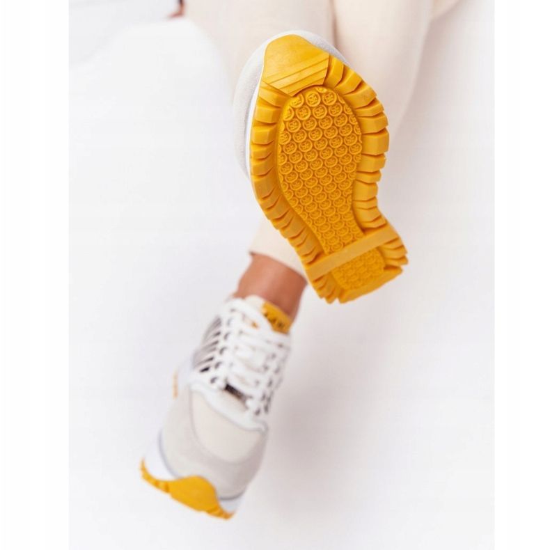 Zapatos Deportivos De Piel En La Plataforma GOE HH2N4001 Blanco-Amarillo 2