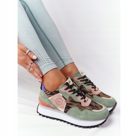 Zapatos deportivos de ante en la plataforma GOE HH2N4002 Verde-Dorado beige marrón rosado 7