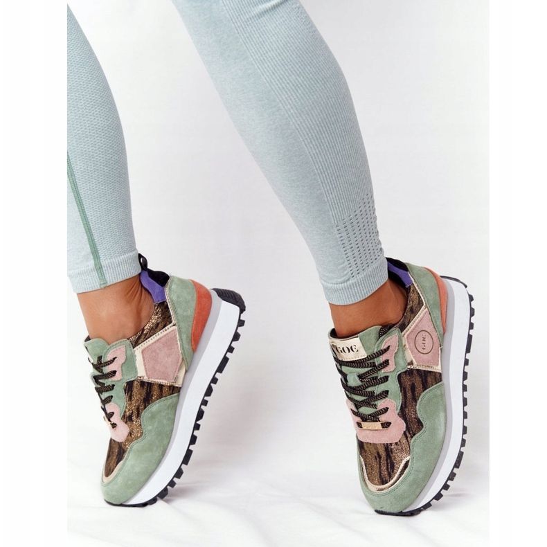 Zapatos deportivos de ante en la plataforma GOE HH2N4002 Verde-Dorado beige marrón rosado 2