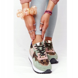 Zapatos deportivos de ante en la plataforma GOE HH2N4002 Verde-Dorado beige marrón rosado 3