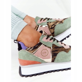 Zapatos deportivos de ante en la plataforma GOE HH2N4002 Verde-Dorado beige marrón rosado 1