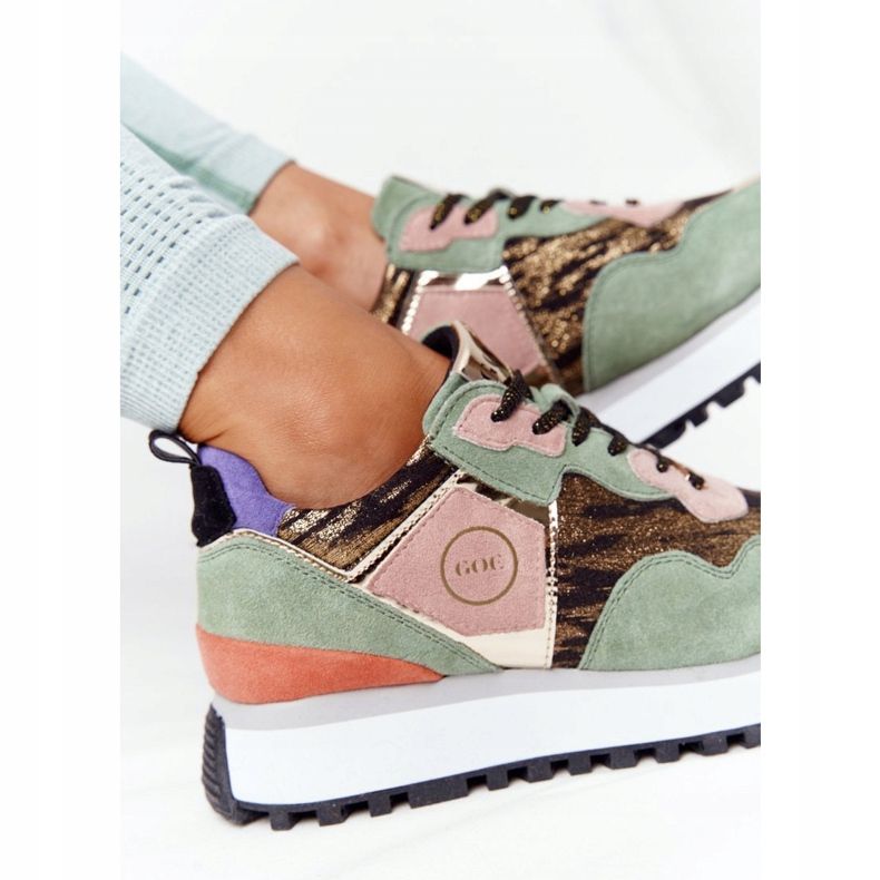 Zapatos deportivos de ante en la plataforma GOE HH2N4002 Verde-Dorado beige marrón rosa 1