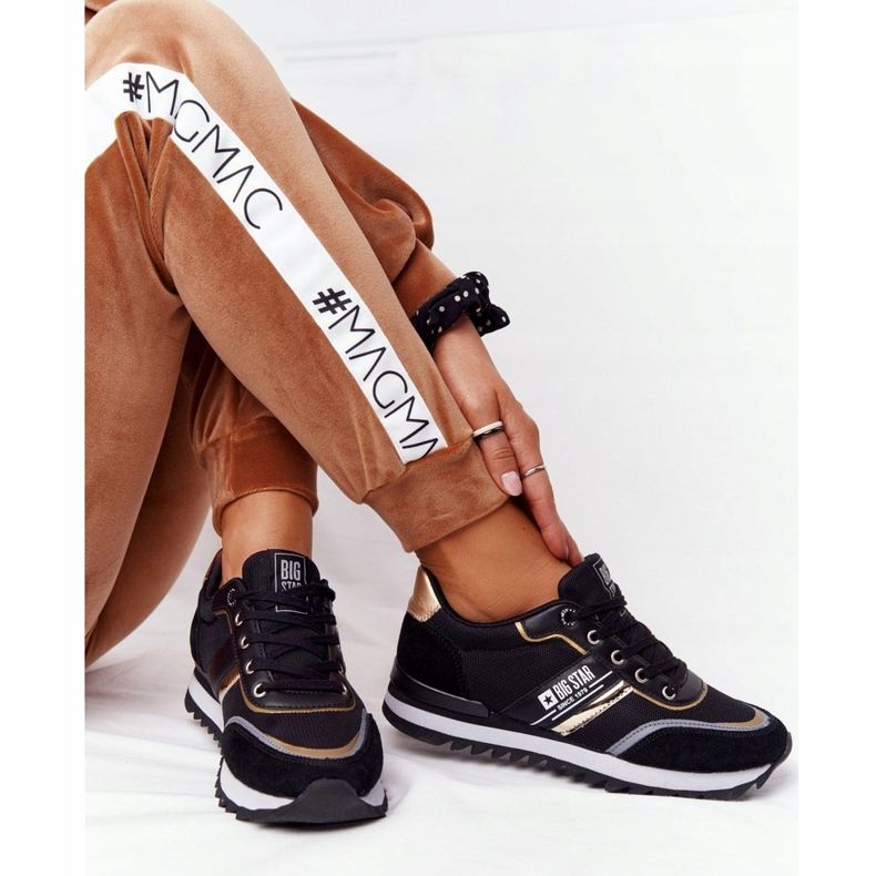 Zapatos deportivos de mujer Memory Foam Big Star HH274272 Negro dorado 2