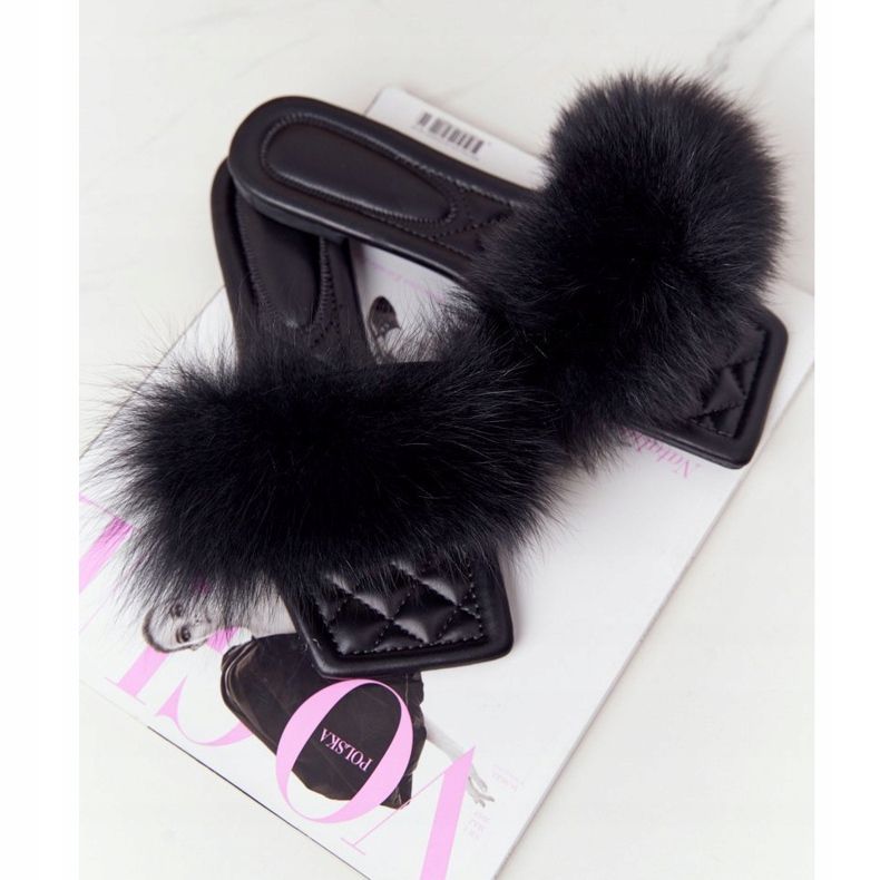 Pantuflas De Piel Con Piel Negra Love You So negro 2