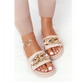 Pantuflas Nude Vacation con plataforma y cadena beige 4