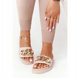 Pantuflas Nude Vacation con plataforma y cadena beige 1