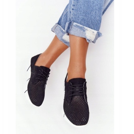 EVE Excursión de un día de zapatos deportivos de cuero negro para mujer 2