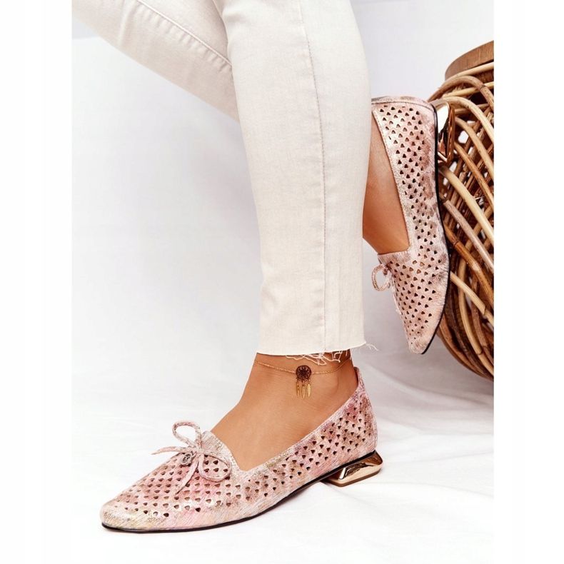 Mocasines Calados Sobre Tacones Dorados Vinceza 21-10602 Multicolor beige rosado 1