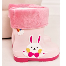 Botas de agua cálidas para niños con conejo rosa rosado 1