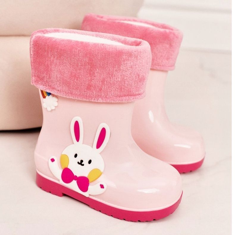 Botas de agua cálidas para niños con conejo rosa 2