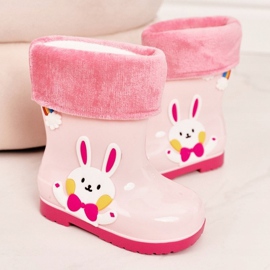 Botas de agua cálidas para niños con conejo rosa rosado 3