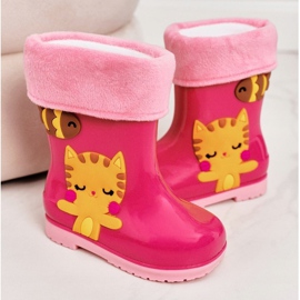 Botas de agua rosa cálidas para niños con un gatito rosado 1