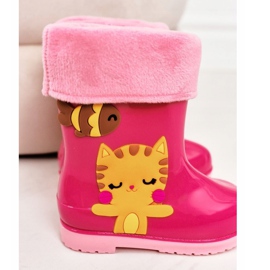 Botas de agua rosa cálidas para niños con un gatito rosado 3
