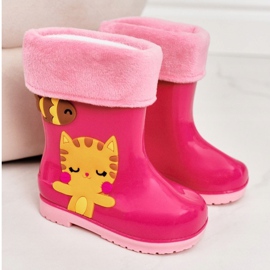 Botas de agua rosa cálidas para niños con un gatito rosado 4