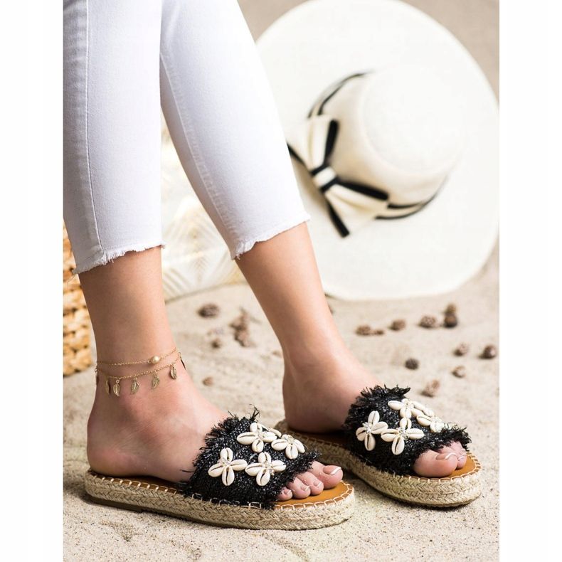 Seastar Alpargatas, Chanclas Trenzadas Con Conchas beige negro 1 Seastar Alpargatas, Chanclas Trenzadas Con Conchas beige negro 1