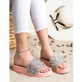 Seastar Zapatillas de cristal de moda marrón rosado plata 4