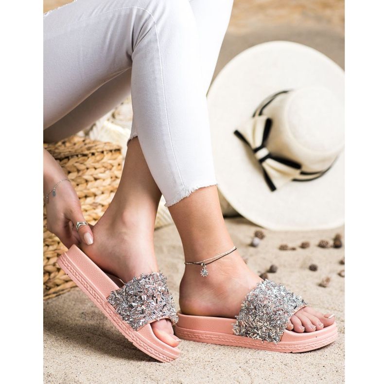 Seastar Zapatillas de cristal de moda marrón rosa plata 1