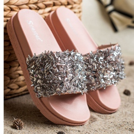 Seastar Zapatillas de cristal de moda marrón rosado plata 3