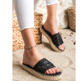 Seastar Chanclas de alpargatas en una plataforma de paja negro 3