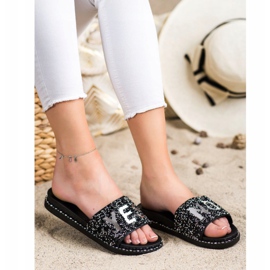 SHELOVET Zapatillas de moda con cristales negro plata 1