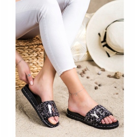 SHELOVET Zapatillas de moda con cristales negro plata 2