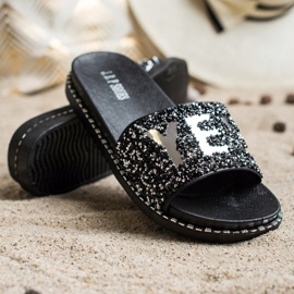 SHELOVET Zapatillas de moda con cristales negro plata 3