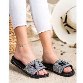 SHELOVET Chanclas de moda con cristales. negro plata 4