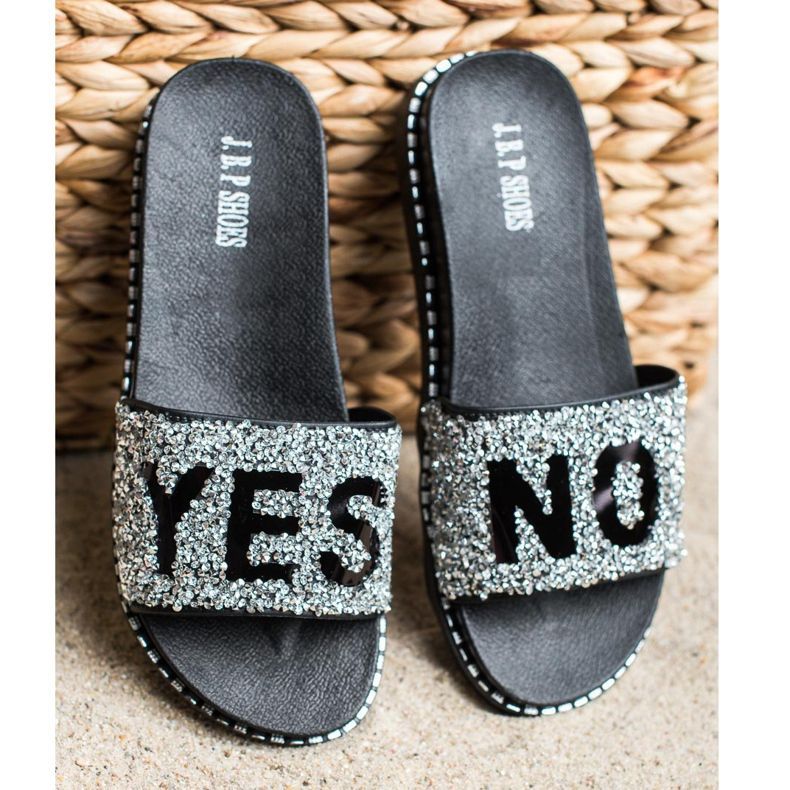 SHELOVET Chanclas de moda con cristales. negro plata 2