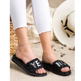 SHELOVET Zapatillas de moda con cristales negro 2