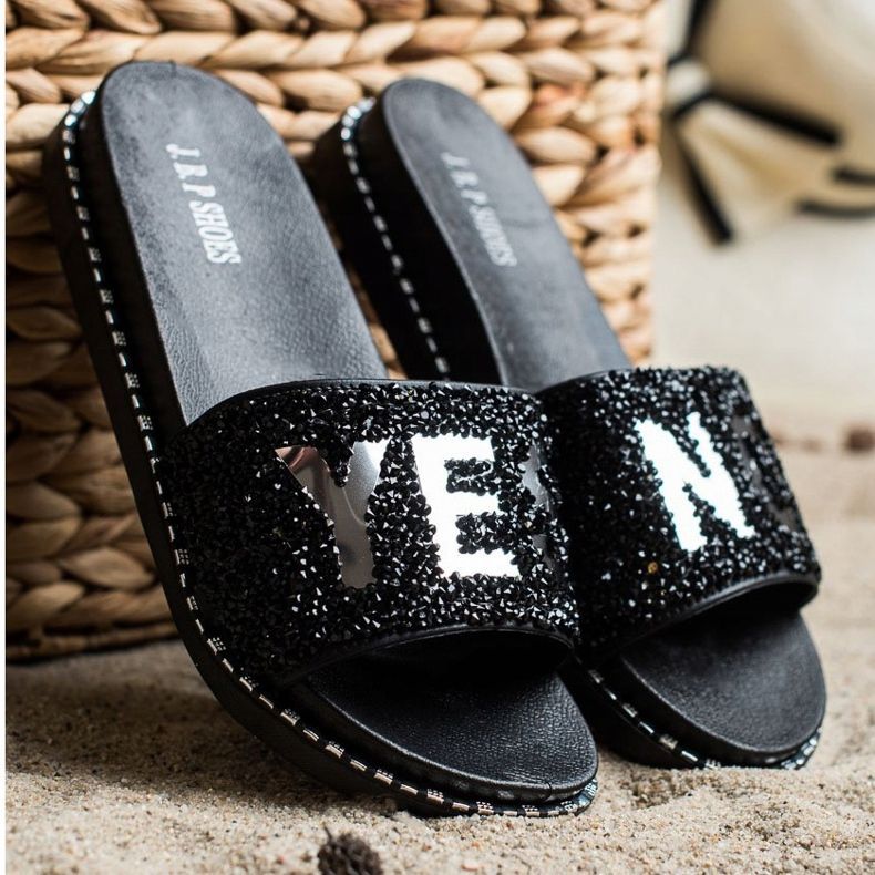 SHELOVET Zapatillas de moda con cristales negro 1