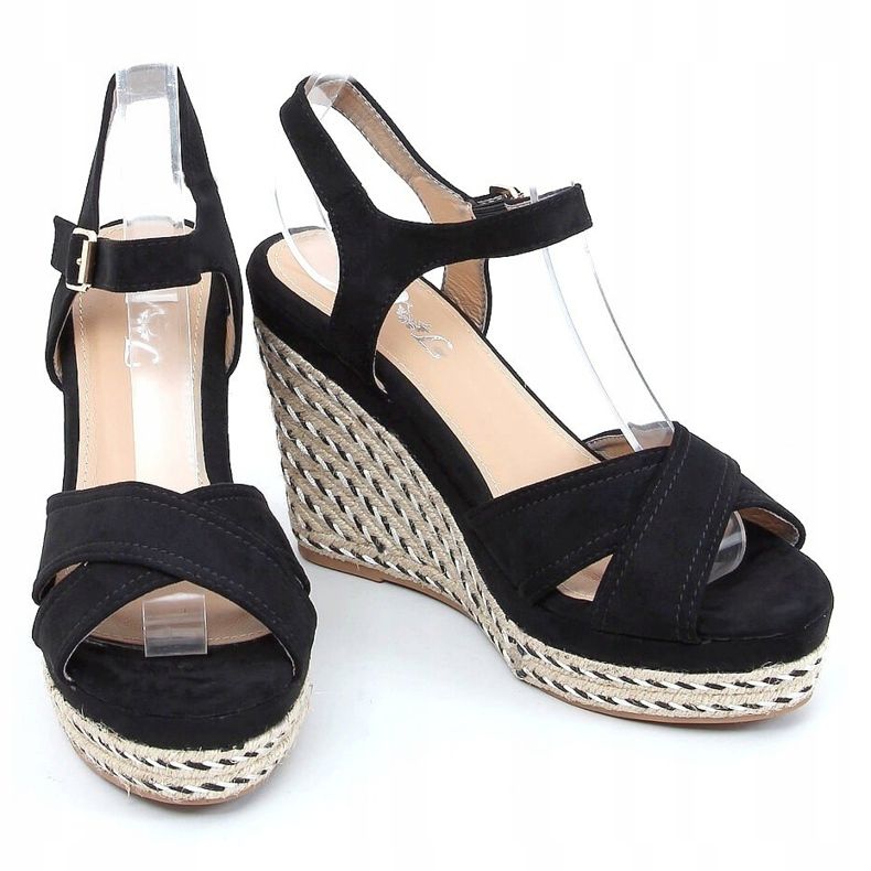 Sandalias negras con tacón de cuña WH-255 Negro 2 Sandalias negras con tacón de cuña WH-255 Negro 2