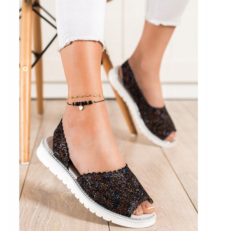 SHELOVET Sandalias de piel cómodas negro multicolor 1