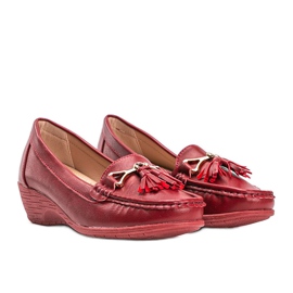 Mocasines de cuero ecológico burdeos con cuña Anne rojo 2