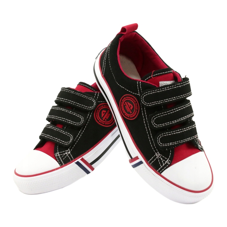 Zapatillas deportivas infantiles americanas con velcro American Club LH61 Negro-Rojo 3