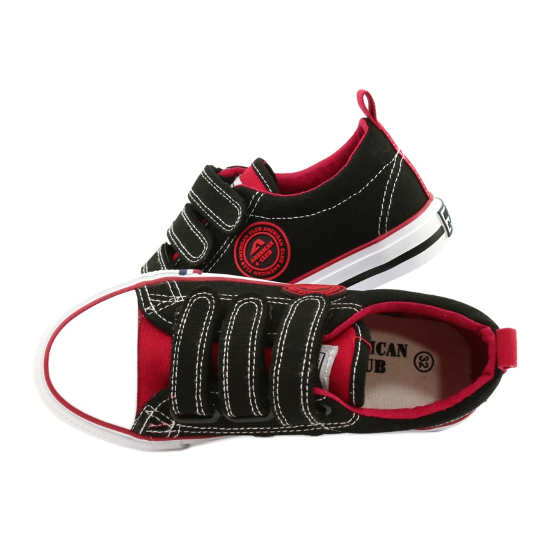 Zapatillas deportivas infantiles americanas con velcro American Club LH61 Negro-Rojo 4